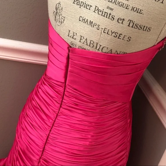 NEW ALYCE DESIGNS SZ 6 HOT PINK SATIN BEAD HIGH LOW FORMAL EVENING GOWN